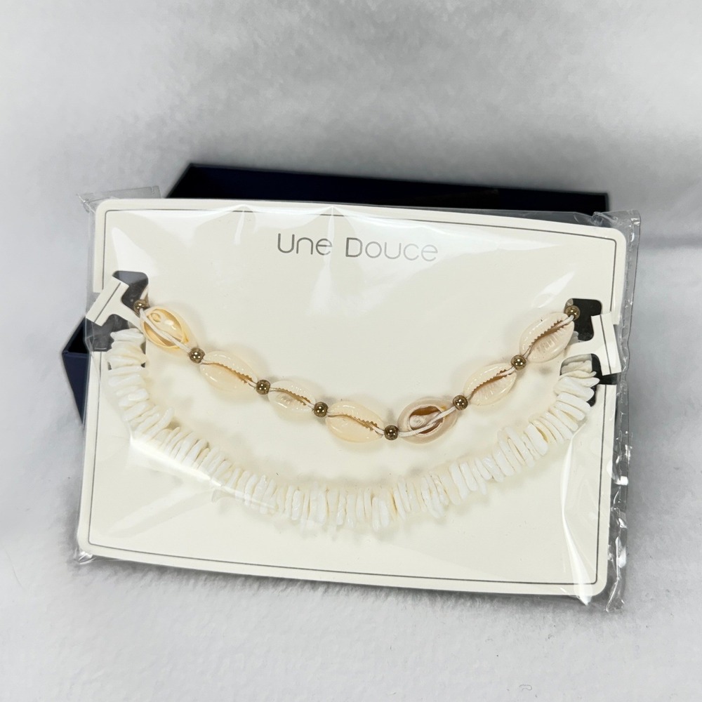 Une‎ Douce Puka & Cowrie Shell Choker Set White & Gold NWT Boho Coastal Beach